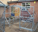 Economy closed compound cycle shelter with flat roof for 20 bikes 