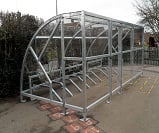 Salisbury extended front cycle shelter with custom bike racks