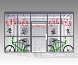 NC09-secure flat roof compound cycle shelter with themed graphics