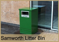 BI11 - Samworth litter bin with four apertures and stainless steel dressings.Dimensions 530mm x 530mm x 1015mm H. Guide price with single colour finish £414.12